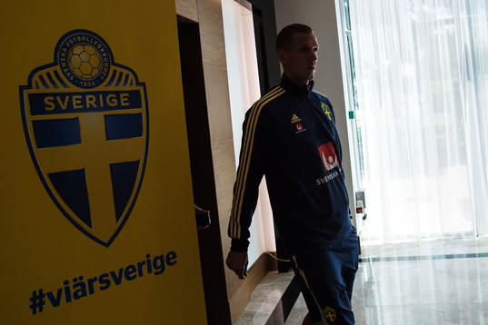 Robin Olsen of the Swedish national football team at a press event