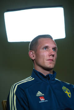 Robin Olsen of the Swedish national football team at a press event
