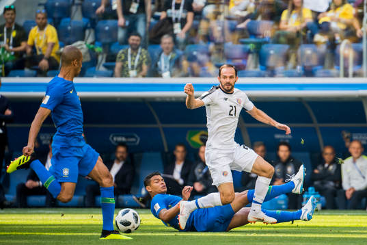 Thiago Silva of Brazil and Marcos Urena of Costa Rica