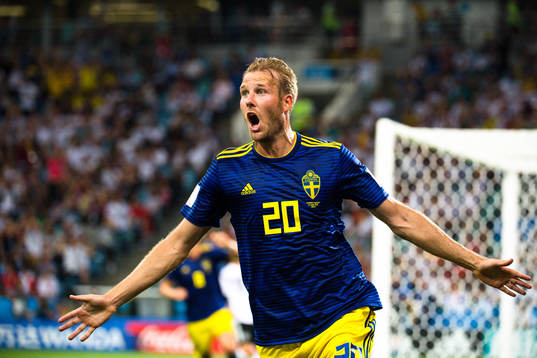 Ola Toivonen of Sweden celebrates the 1-0 goal