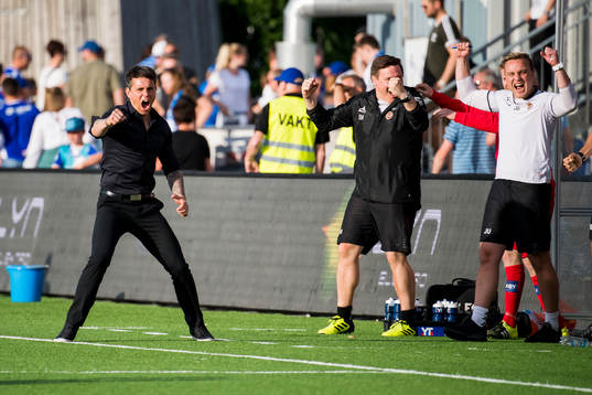 Simo Valakari, head coach of Tromsø, celebrates