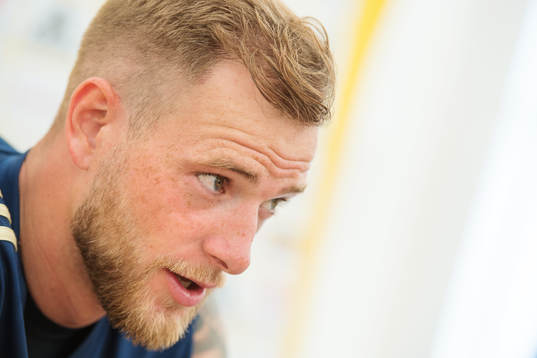 John Guidetti of the Swedish national football team at a press event