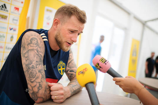 John Guidetti of the Swedish national football team at a press event