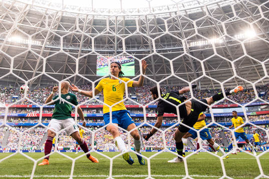 Javier Hernandez of Mexico against Filipe Luis and