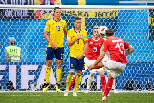 Ricardo Rodriguez of Switzerland shoots a free kick against