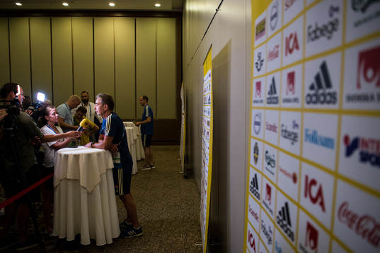 Scout Tom Prahl of the Swedish national football team at a press event