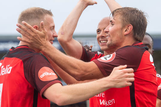 Peter Orry Larsen and Steffen Lie Skålevik of Brann celebrates scoring 1-2