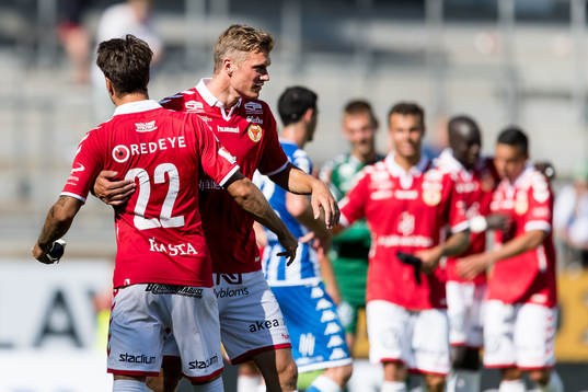 Kalmars Melker Hallberg och Viktor Elm jublar