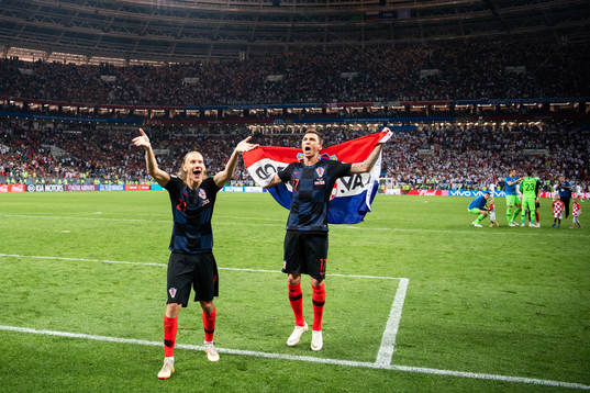Domagoj Vida and Mario Mandzukic of Croatia cdlebrate