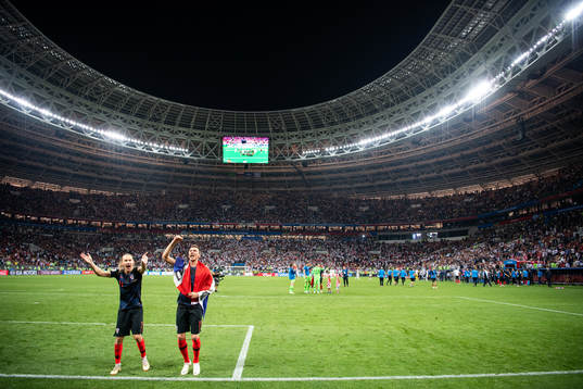 Domagoj Vida and Mario Mandzukic of Croatia cdlebrate