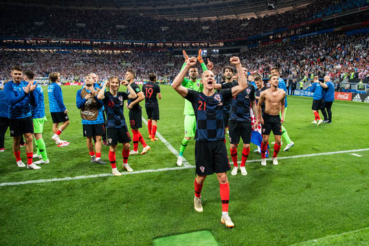 Domagoj Vida of Croatia celebrate