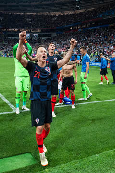 Domagoj Vida of Croatia celebrate