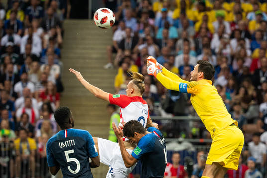 goalkeeper Hugo Lloris of France clears the ball in front
