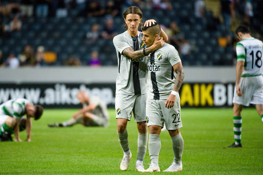 Kristoffer Olsson and Nicolas Stefanelli of AIK celebrates