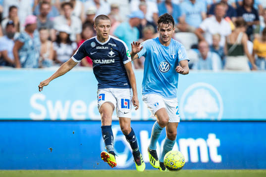 Norrköpings Simon Thern och Malmö FFs Andreas Vindheim i