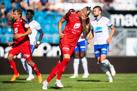 Vito Wormgoor of Brann celebrates scoring 2-1 during the friendly match between Haugesund and Brann on July 29, 2018 in Haugesund.
