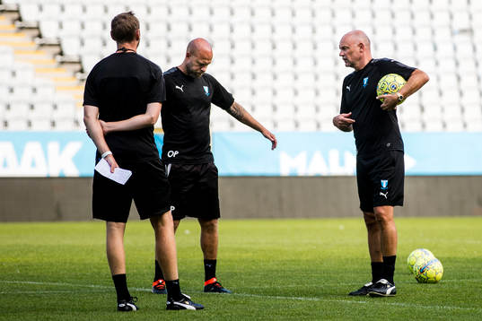 Malmö FFs assisterande tränare Olof Persson och tränare Uwe Rösler