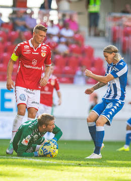 Kalmars målvakt Lucas Hägg-Johansson och Viktor Elm samt