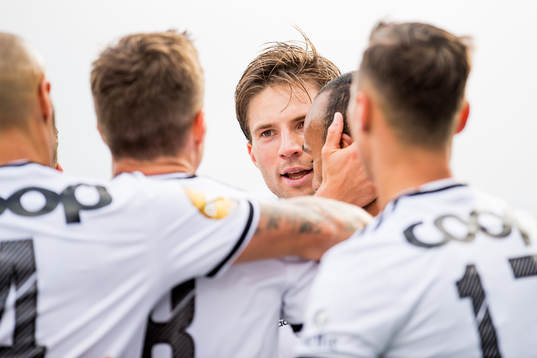 Marius Lundemo of Rosenborg celebrates with his teammates after the 0-1 goal