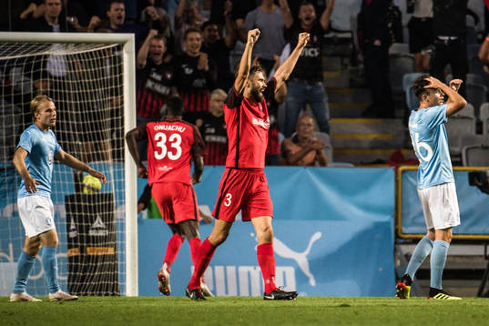 Tim Sparv of Midtjylland celebrates the 2-1 goal