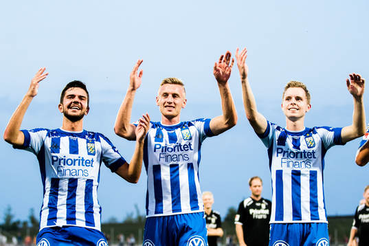 IFK Göteborgs Fredrik Oldrup Jensen, Sebastian Ohlsson och Victor Wernersson jublar
