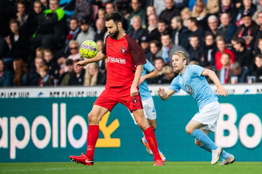 Tim Sparv of Midtjylland and Oscar Lewicki of Malmö FF
