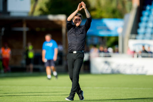 Simo Valakari, head coach of Tromsø, celebrates