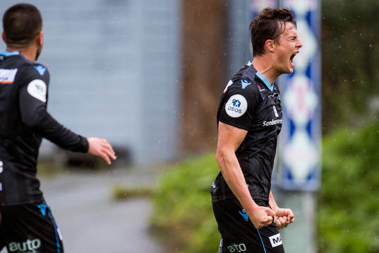 Niels Vorthoren of Sandnes Ulf celebrates the 2-2 goal