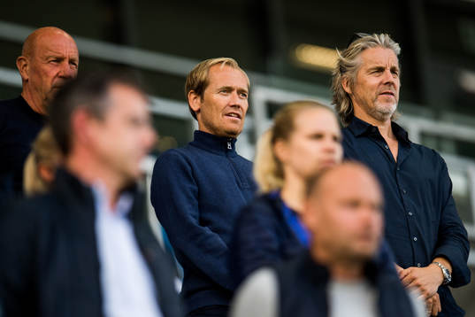 Nils Johan Semb, sports director of Norway, Svein Graff, head of communications of Norway and Jan Åge Fjørtoft, TV reporter, ahead of the FIFA Women's World Cup Qualifier match between Norway and Netherlands on September 4, 2018 in Oslo.
