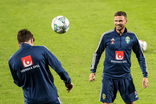 Marcus Berg of the Swedish national football team at a practice session