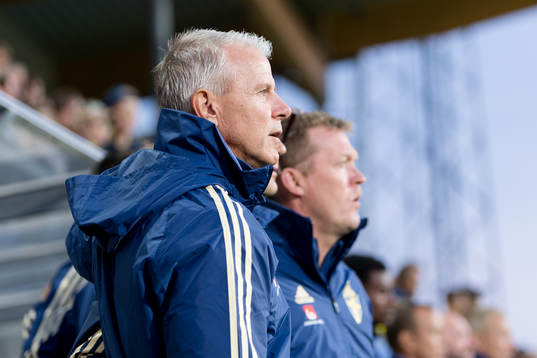 Sveriges förbundskapten Roland Nilsson före EM-kvalmatchen i fotboll mellan Sverige och Ungern den 7 september 2018 i Falkenberg.