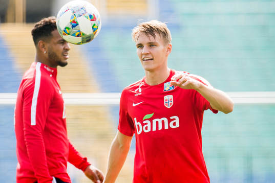 Joshua King and Martin Ødegaard of Norway