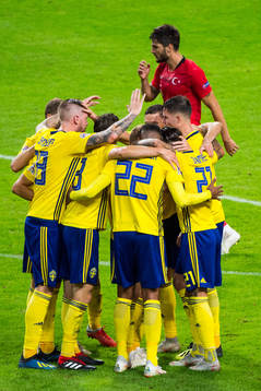 The players of Sweden celebrates after the 1-0 goal of Isaac Kiese Thelin