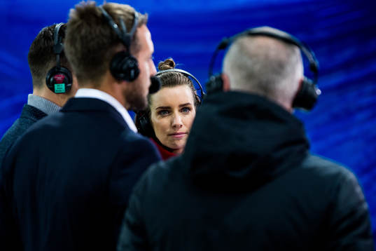Susanne Furøy Wergeland, TV reporter, ahead of the Eliteserien match between Vålerenga and Rosenborg on September 16, 2018 in Oslo.