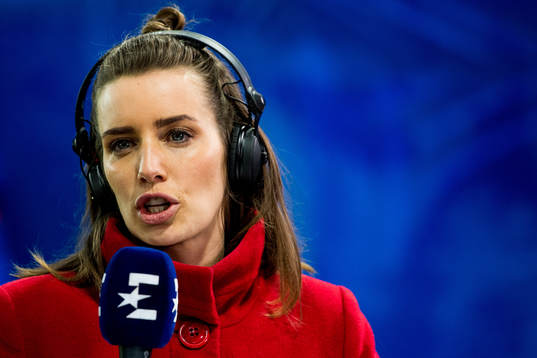 Susanne Furøy Wergeland, TV reporter, ahead of the Eliteserien match between Vålerenga and Rosenborg on September 16, 2018 in Oslo.