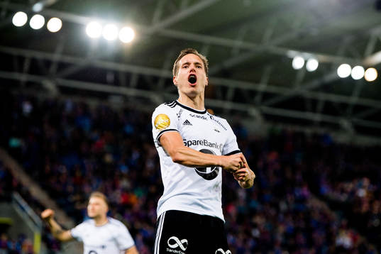 Anders Konradsen of Rosenborg celebrates the 1-2 goal scored by Enar Jääger of Vålerenga (not pitctured, own goal)
