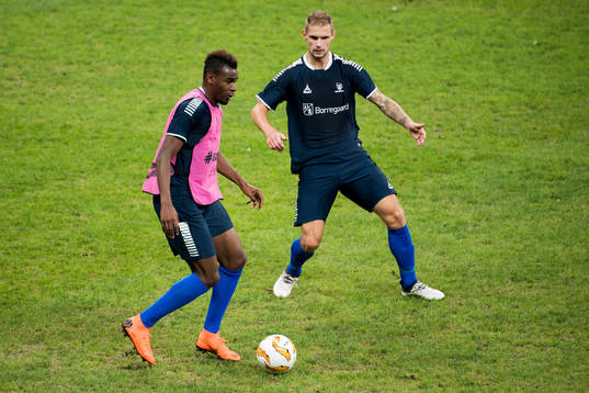 Rashad Muhammed and Joackim Jørgensen of Sarpsborg 08