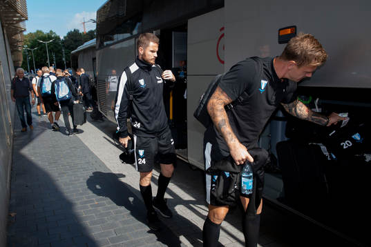 Lasse Nielsen and goalkeeper Johan Dahlin of Malmö FF