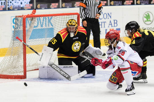 Modos Ellen Lövgren och Brynäs målvakt Ellen Jonsson