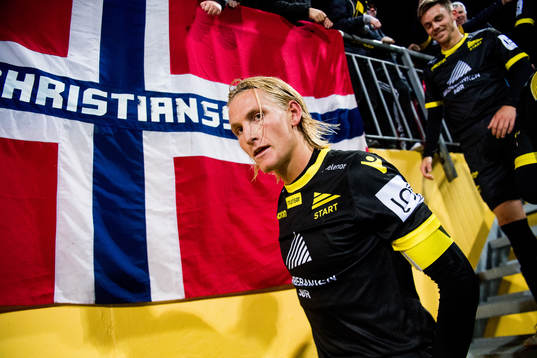 Erlend Segberg of Start celebrates