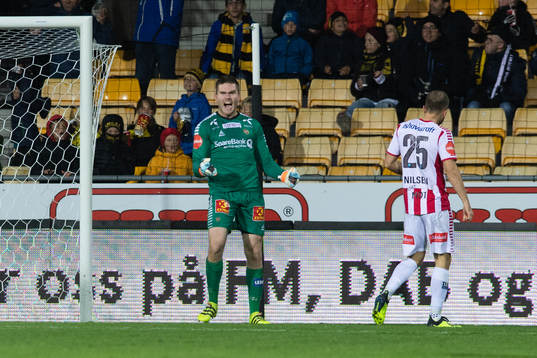 Goalkeeper Gudmund Kongshavn of Tromsø celebrates