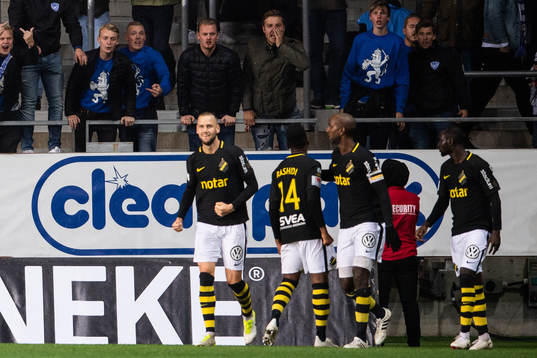 s spelare jublar efter 2-0 under fotbollsmatchen i Allsvenskan mellan IFK Göteborg och AIK den 27 september 2018 i Göteborg.
