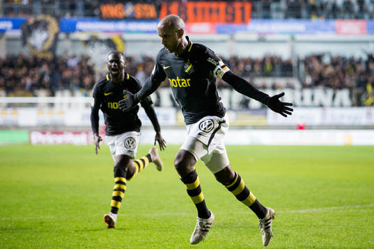 s Henok Goitom jublar efter 0-2 under fotbollsmatchen i Allsvenskan mellan IFK Göteborg och AIK den 27 september 2018 i Göteborg.