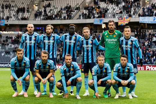 Djurgårdens startelva innan fotbollsmatchen i Allsvenskan