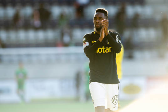 s Heradi Rashidi jublar efter fotbollsmatchen i Allsvenskan mellan Dalkurd och AIK den 30 september 2018 i Gävle.