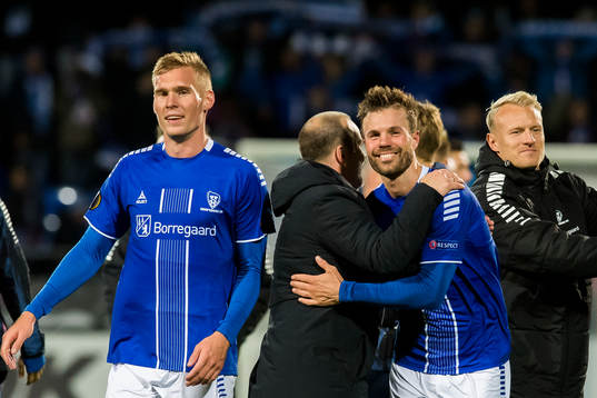 Joonas Tamm, Geir Bakke, head coach of Sarpsborg 08, and