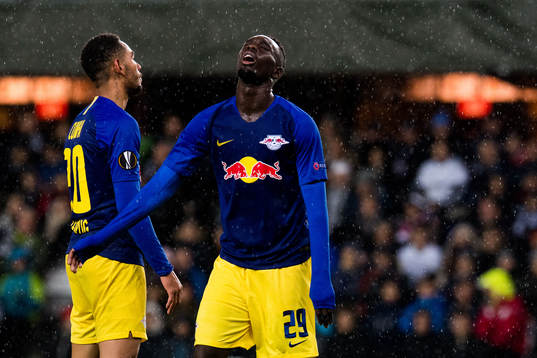 Jean-Kevin Augustin of RB Leipzig reacts