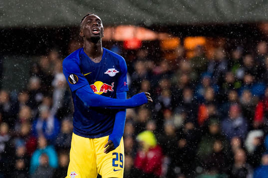Jean-Kevin Augustin of RB Leipzig reacts