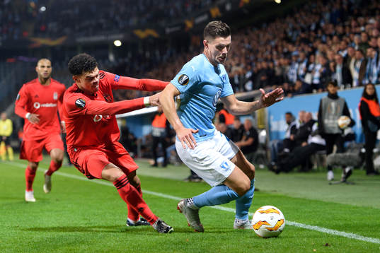 Pepe of Besiktas and Marcus Antonsson of Malmö FF