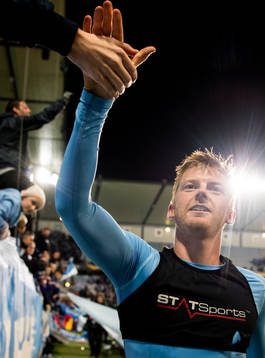 Anders Christiansen of Malmö FF celebrates with the fans